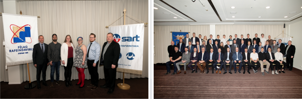 Frá afhendingu sveinsbréfa rafeindavirkja (til vinstri) og rafvirkja (til hægri).