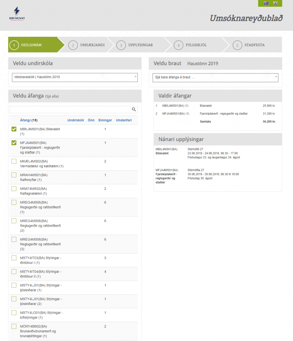 Skráning í meistaraskóla