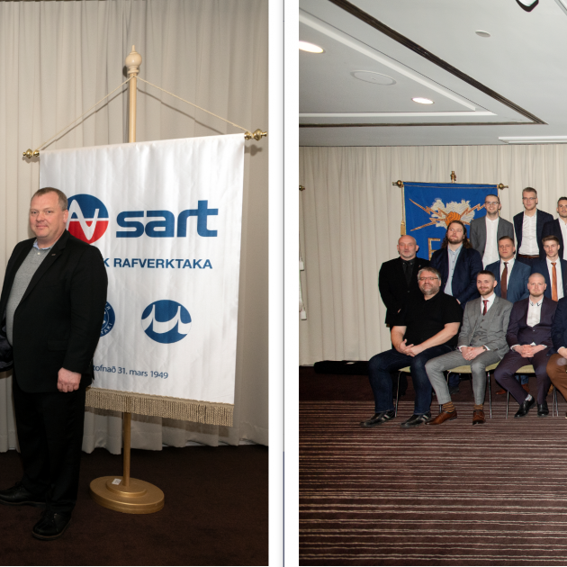 Frá afhendingu sveinsbréfa rafeindavirkja (til vinstri) og rafvirkja (til hægri).