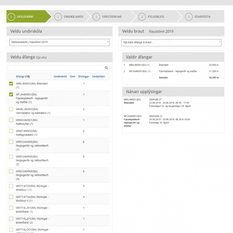 Skráning í meistaraskóla