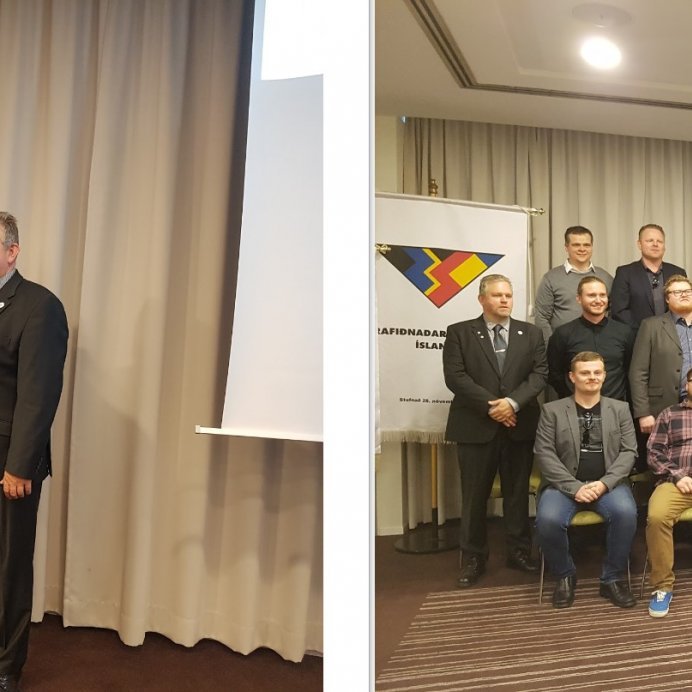 Frá afhendingu sveinsbréfa rafveituvirkja (til vinstri) og rafvirkja (til hægri).